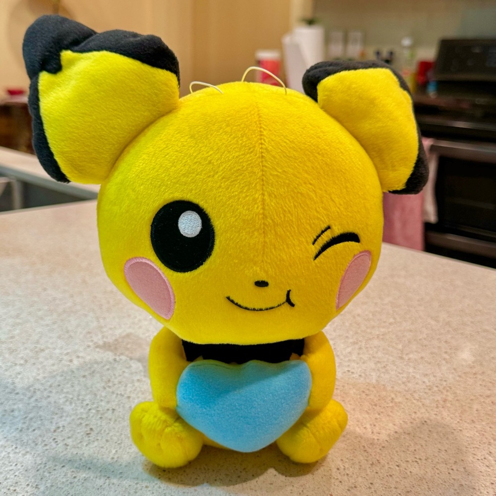 Pokemon Pichu Winking Eating Berry Plush Stuffed Animal Banpresto